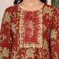 Yufta Cotton Red Anarkali Dupatta Set - Swadesiicart