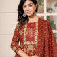 Yufta Cotton Red Anarkali Dupatta Set - Swadesiicart