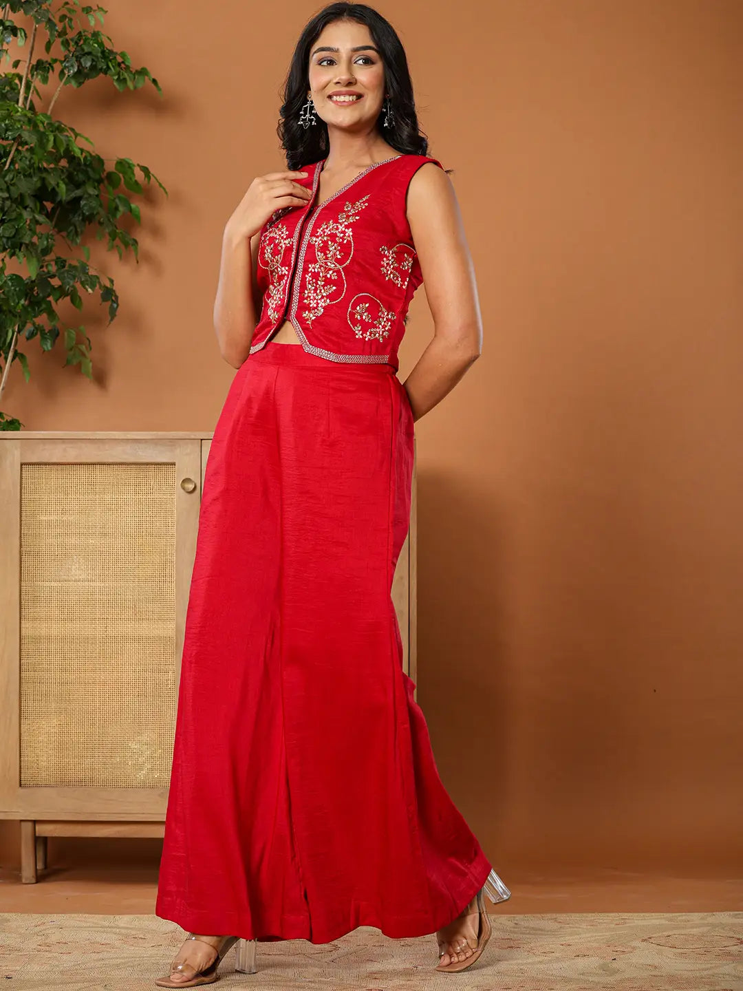 Yufta Cotton Silk Waist Coat Co-Ord Set With Attached Cotton Lining - Swadesiicart