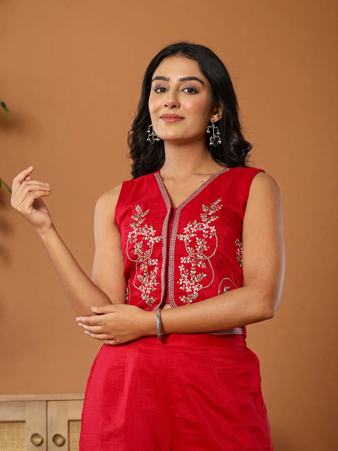 Yufta Cotton Silk Waist Coat Co-Ord Set With Attached Cotton Lining - Swadesiicart