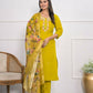 Yellow Viscose Silk Embroidery with Thread and sequence Stitched Suit With Dupatta - Tanisha | Swadesiicart