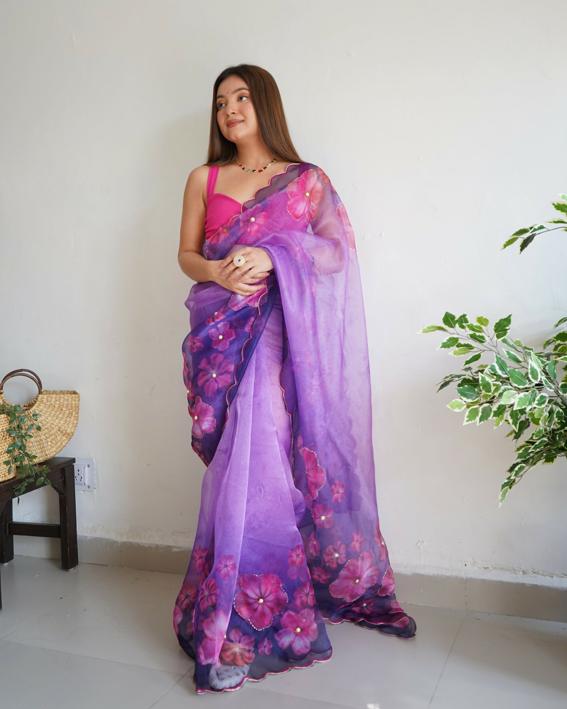 Vamsee Ramya Purple Organza Saree - Swadesiicart