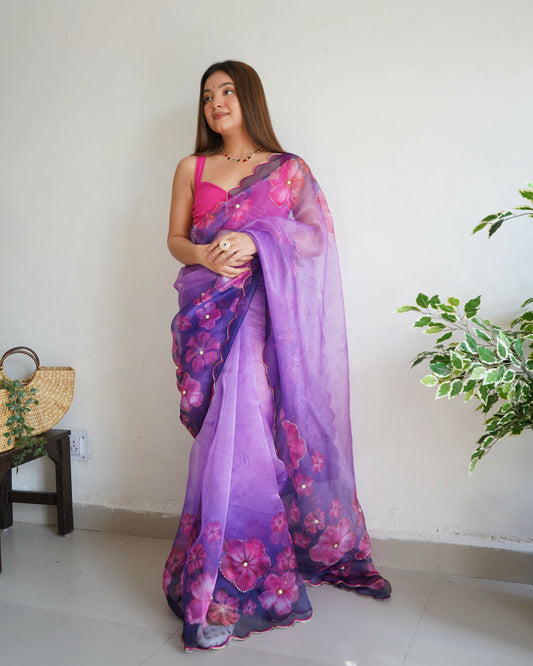 Vamsee Ramya Purple Organza Saree - Swadesiicart