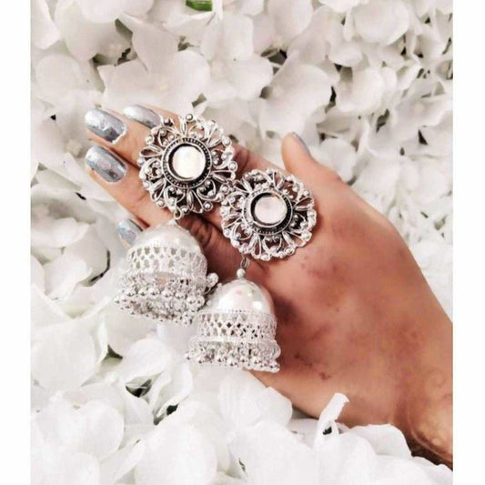 MS Fashion India Flower Design White Color Traditional Hanging Jhumka Earrings | Swadesiicart