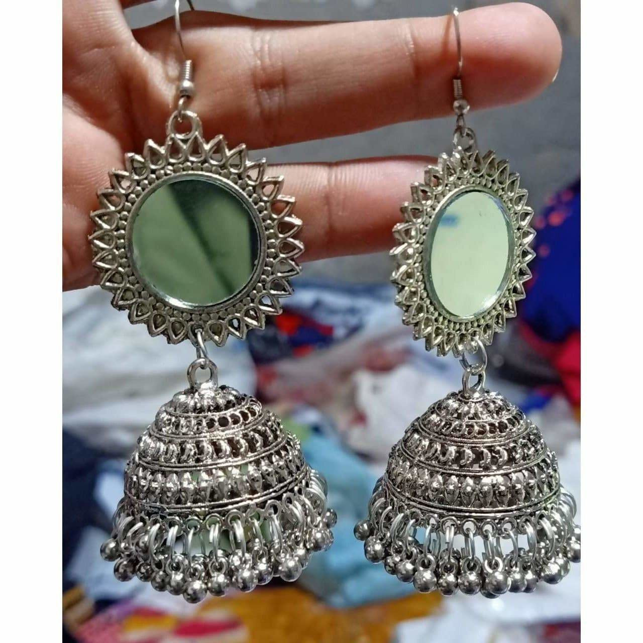 MS Fashion India Antique Silver Oxidized Mirror Jhumki Earring | Swadesiicart