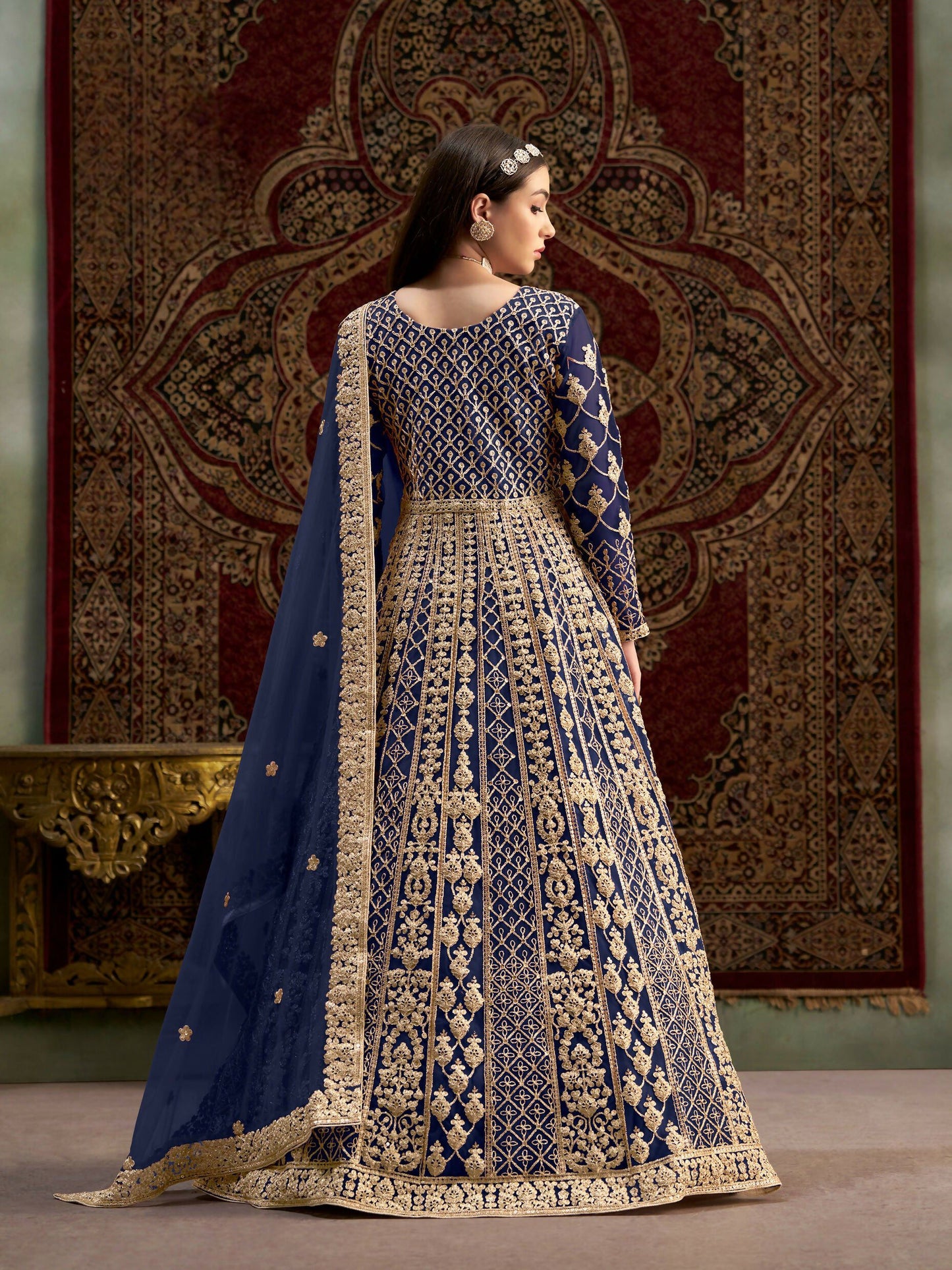 Anaita Navy Blue Embroidered Net Anarkali Suit