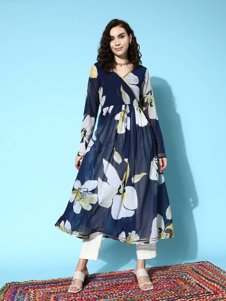 Ahalyaa Women's Traditional wear Kurta - Navy Blue | Swadesiicart