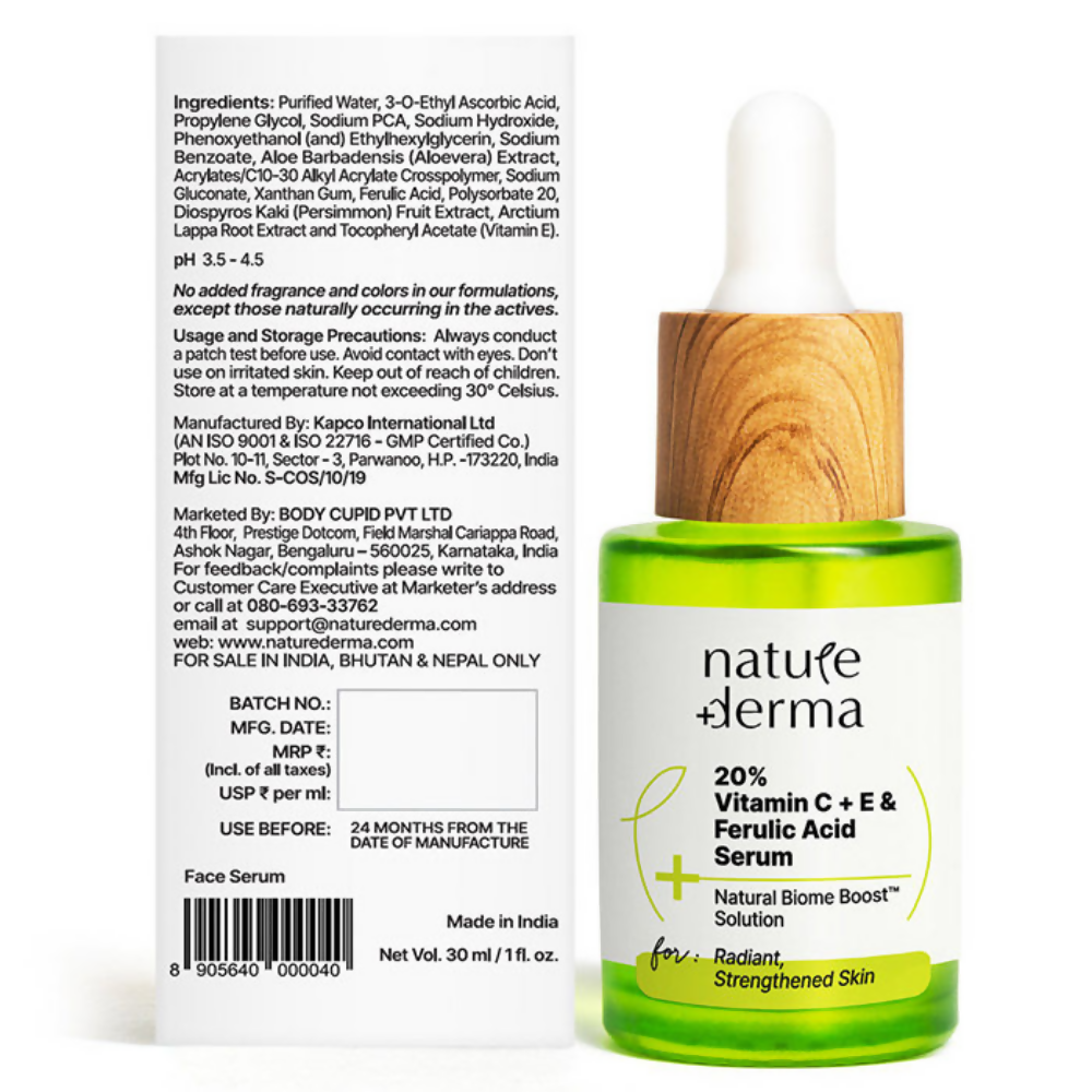 Nature Derma 20% Vitamin C + E & Ferulic Acid Serum | Swadesiicart