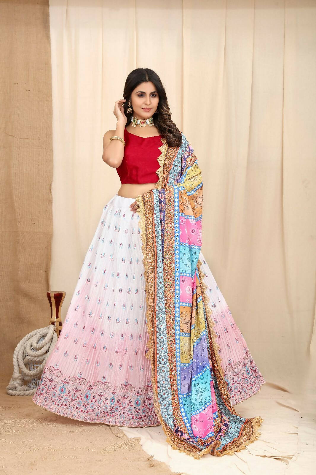 DEIANA'S Beautiful Pure Chinon Jari Silk Weaving Lehengha Choli - White | Swadesiicart