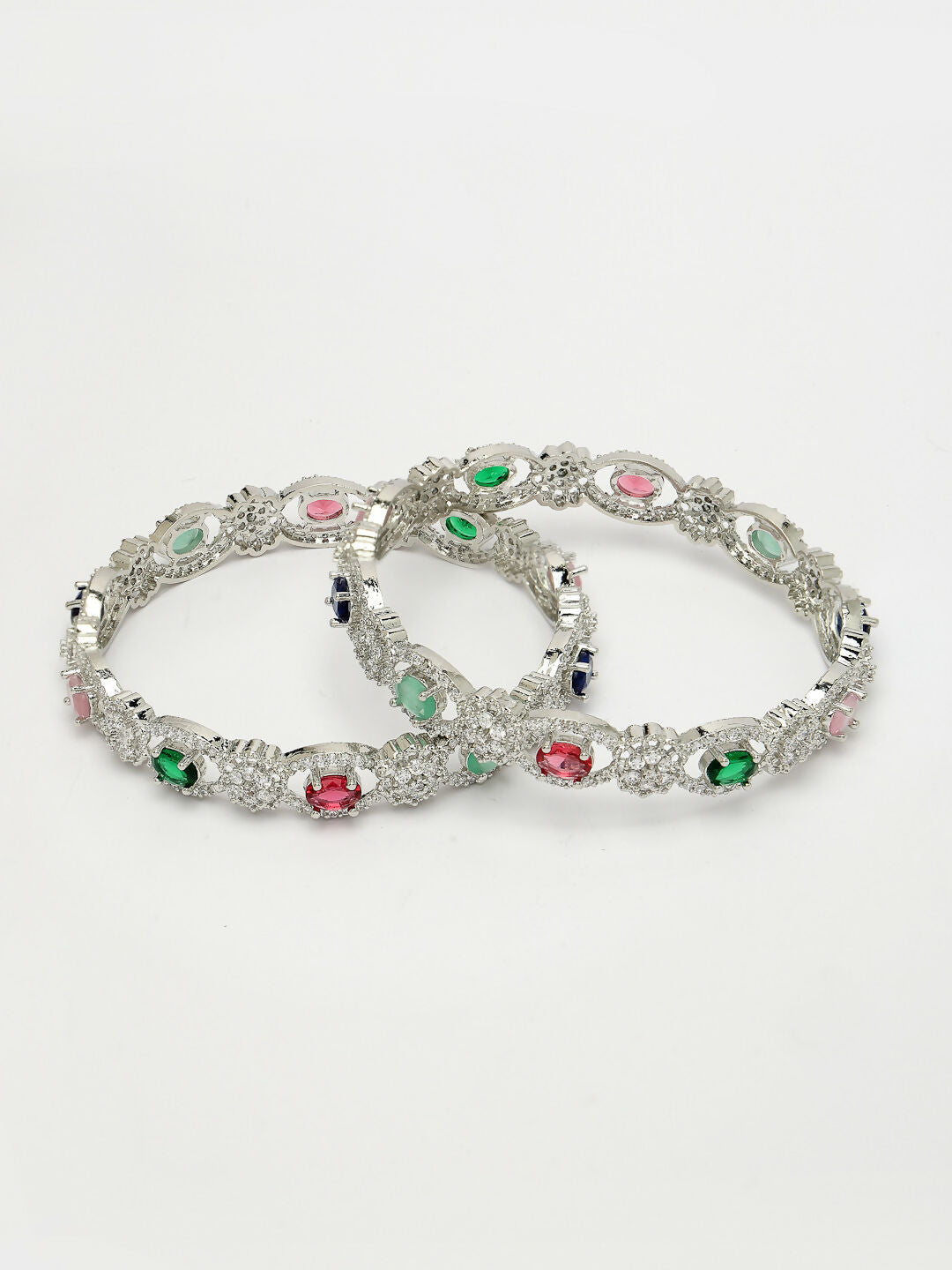 NVR Women's Set of 2 Multi-Coloured CZ Stone-Studded Handcrafted Bangles - Swadesiicart