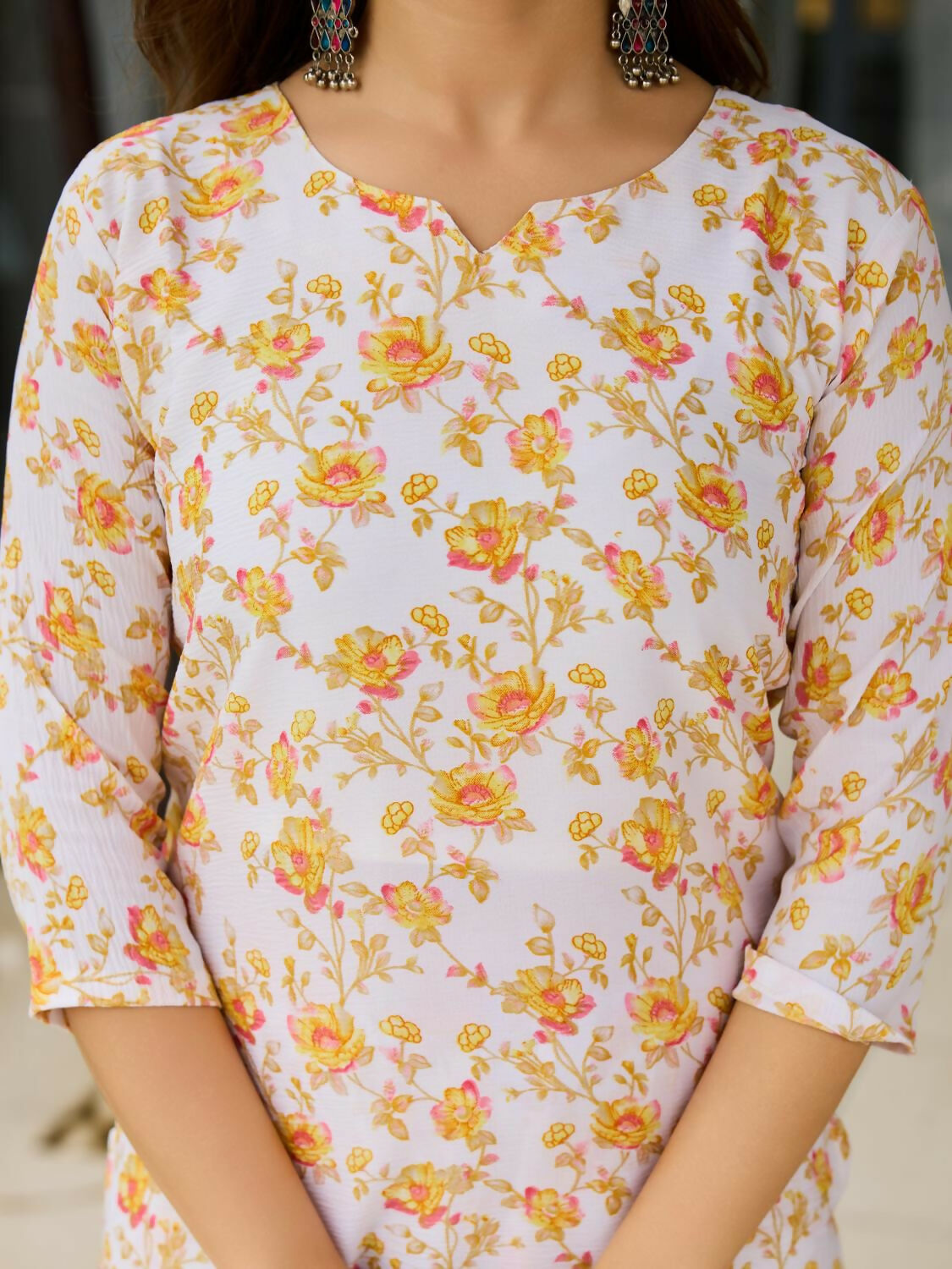The52 Yellow Women's Beautiful Printed Silk Blend Fabric with Straight Kurta, Pant and Dupatta Set - Swadesiicart