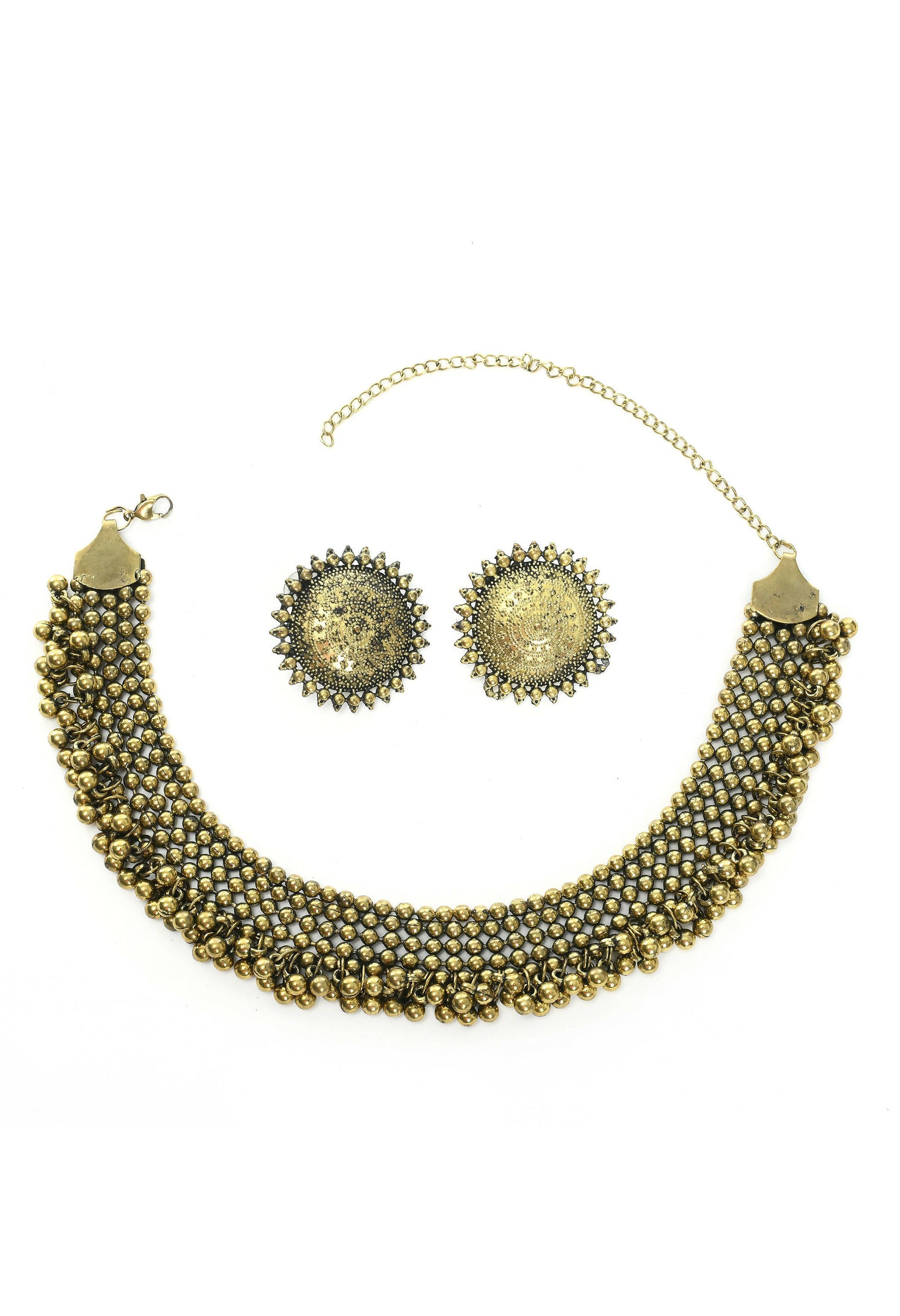 Mominos Fashion Johar Kamal Oxidised Gold-Polished Brass Finish Ghungroo Design Choker Set | Swadesiicart