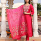 Jyoti Fashion Women's Pink Cotton Silk Hand Work with Floral Printed Kurta Set | Swadesiicart