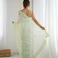 Attractive Looking Georgette Thread, Sequance Embroidery Work Party Wear Saree - Pista