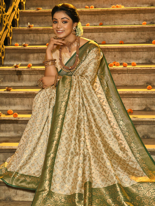 Astita Rajvastra Dark Green Banarasi Silk Saree | Swadesiicart