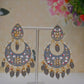 Gold-Polished Brass & Pearl Dangle Women Grey Hand Painted Meenakari Chandbali Earrings By House of Ree - House of Ree