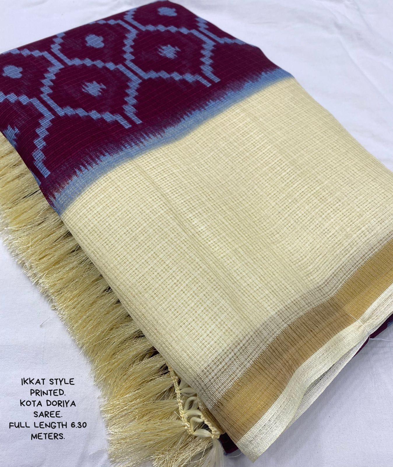 Maroon Polycotton Ethnic Motifs Saree with Unstitched Blouse - Hiral Fashion | Swadesiicart