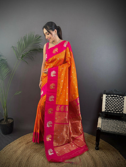 Joban Fashion Pink Butti Banarasi Silk Sarees | Swadesiicart