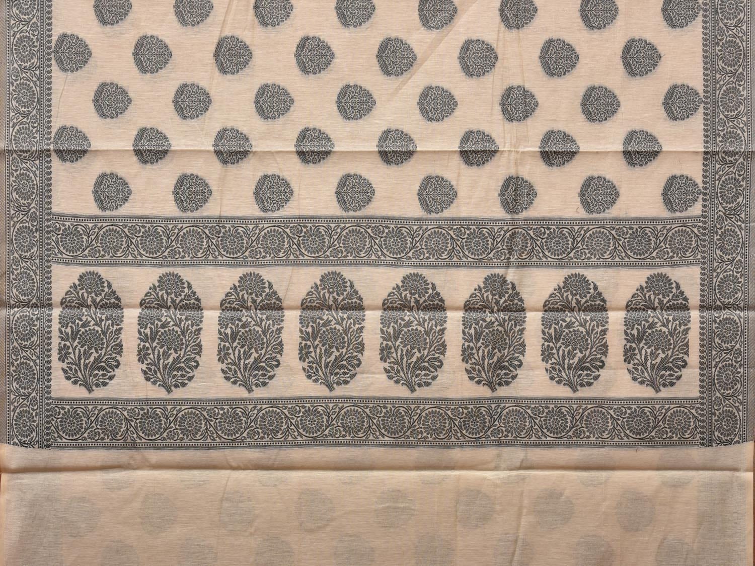 Cream and Black Cut Work Sico Cotton Saree with Body Buta and Border Design - Global Threads | Swadesiicart