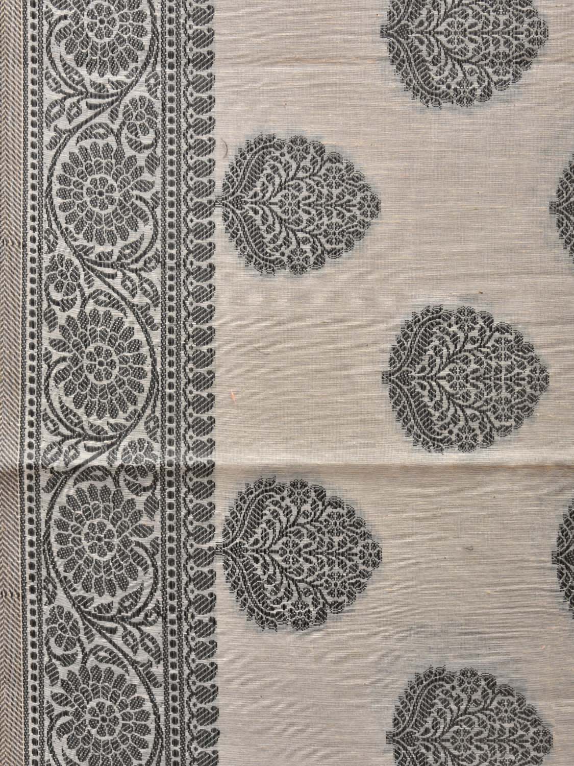 Cream and Black Cut Work Sico Cotton Saree with Body Buta and Border Design - Global Threads | Swadesiicart