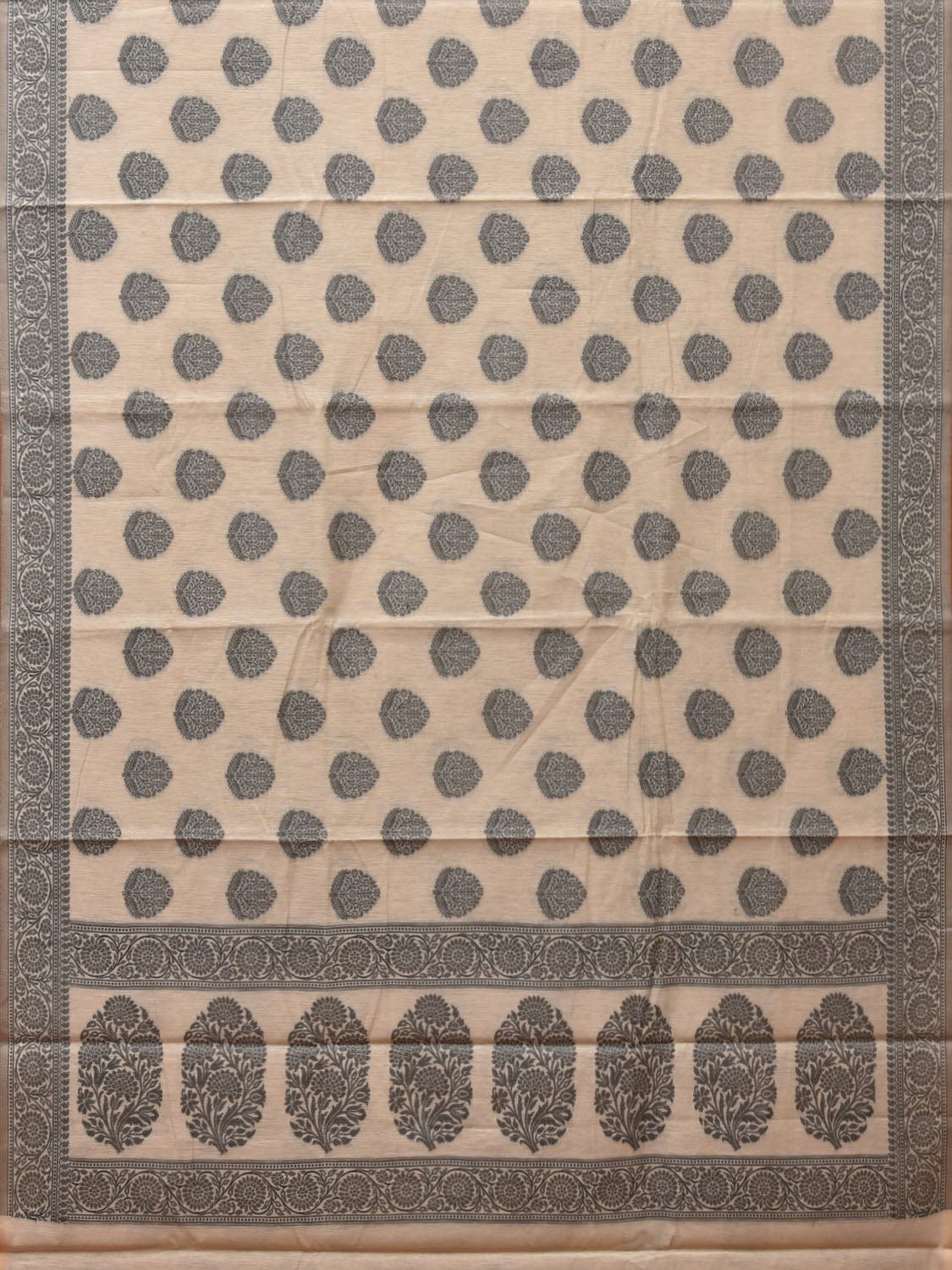 Cream and Black Cut Work Sico Cotton Saree with Body Buta and Border Design - Global Threads | Swadesiicart