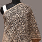 Cream and Black Kalamkari Block Print Cotton Silk Stole with Geometric Design - Global Threads | Swadesiicart