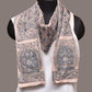 Cream and Blue Kalamkari Block Print Cotton Silk Stole with Geometric Design - Global Threads | Swadesiicart