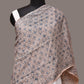 Cream and Blue Kalamkari Block Print Cotton Silk Stole with Geometric Design - Global Threads | Swadesiicart