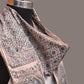 Cream and Blue Kalamkari Block Print Cotton Silk Stole with Geometric Design - Global Threads | Swadesiicart