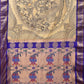 Cream and Blue Kalamkari Hand Painted Paithani Silk Handloom Saree with Ramayana Design - Global Threads | Swadesiicart