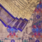 Cream and Blue Kalamkari Hand Painted Paithani Silk Handloom Saree with Ramayana Design - Global Threads | Swadesiicart