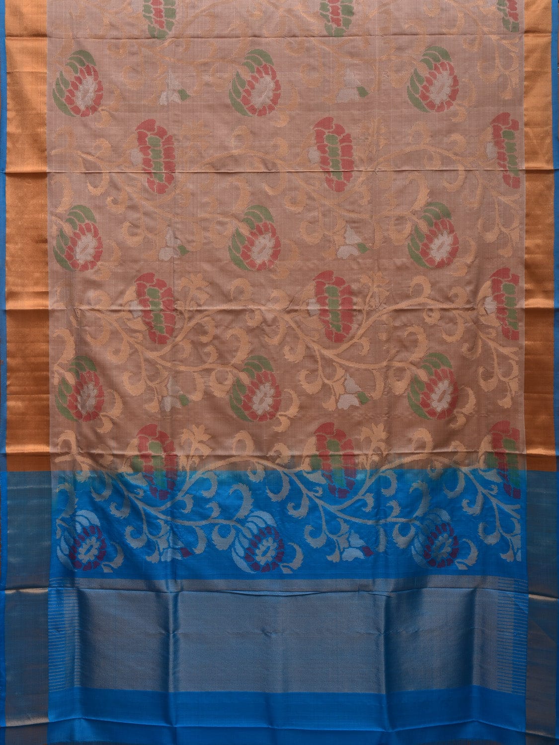 Cream and Blue Uppada Silk Handloom Saree with All Over Design - Global Threads | Swadesiicart