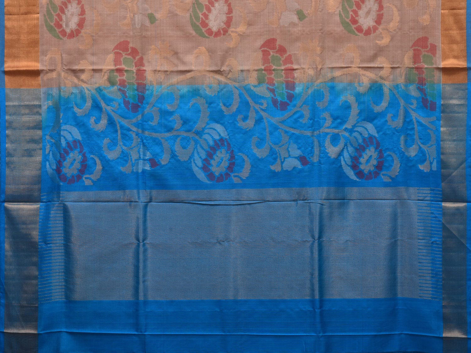 Cream and Blue Uppada Silk Handloom Saree with All Over Design - Global Threads | Swadesiicart