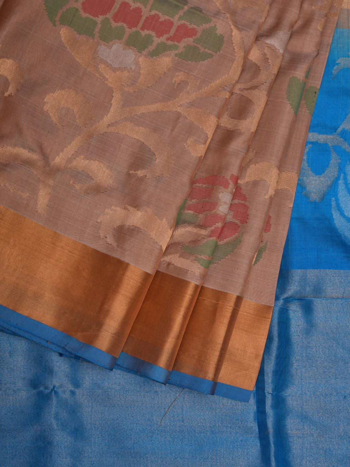 Cream and Blue Uppada Silk Handloom Saree with All Over Design - Global Threads | Swadesiicart