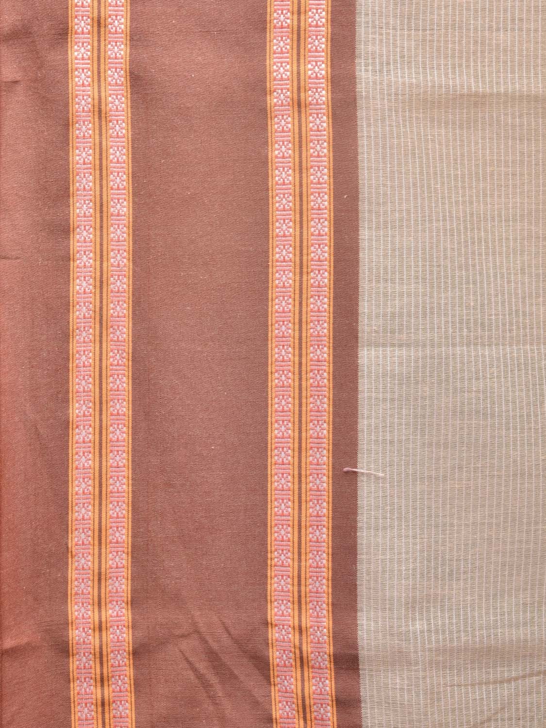 Cream and Fawn Bamboo Cotton Saree with Strips Design No Blouse - Global Threads | Swadesiicart