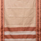 Cream and Fawn Bamboo Cotton Saree with Strips Design No Blouse - Global Threads | Swadesiicart