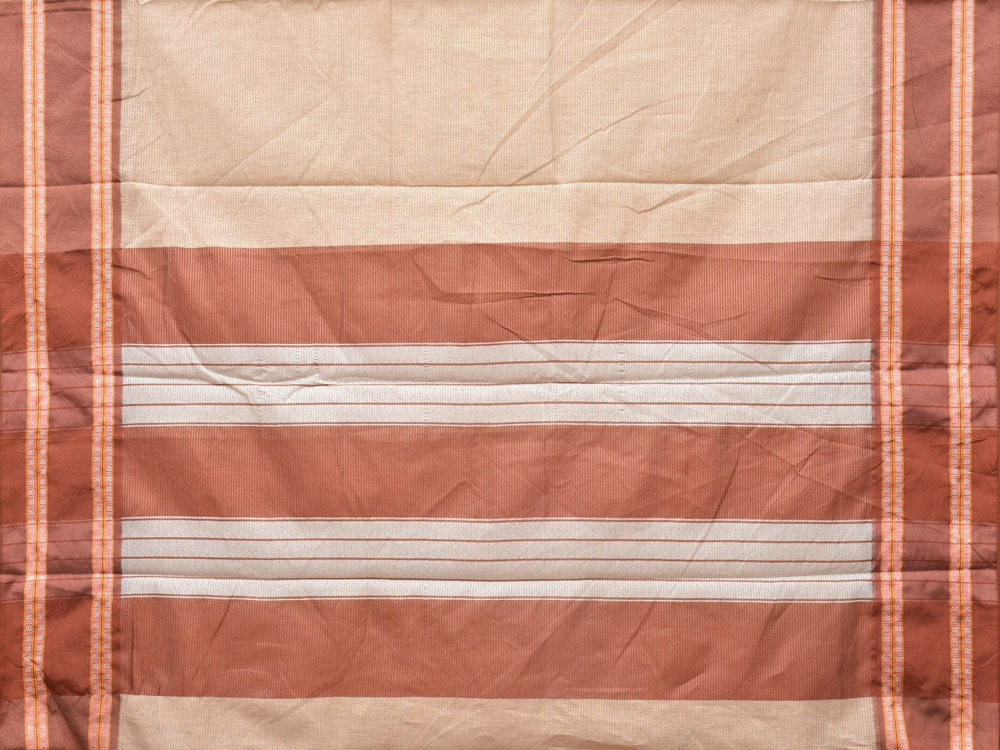 Cream and Fawn Bamboo Cotton Saree with Strips Design No Blouse - Global Threads | Swadesiicart