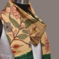 Cream and Green Kalamkari Hand Painted Cotton Silk Handloom Dupatta with Floral and Embroidery Design - Global Threads | Swadesiicart