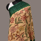 Cream and Green Kalamkari Hand Painted Cotton Silk Handloom Dupatta with Floral and Embroidery Design - Global Threads | Swadesiicart