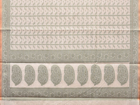 Cream and Light Green Cut Work Sico Cotton Saree with All Over and Border Design - Global Threads | Swadesiicart