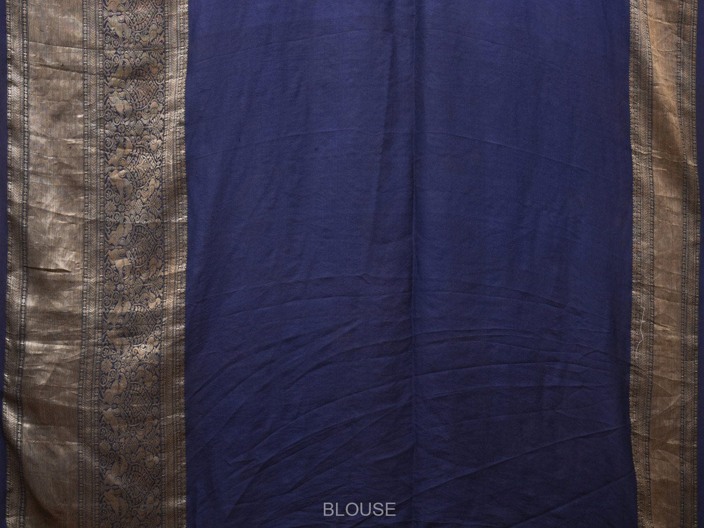 Cream and Navy Bandhani Kanchipuram Silk Handloom Saree with Kalamkari Cows Design - Global Threads | Swadesiicart