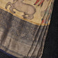 Cream and Navy Bandhani Kanchipuram Silk Handloom Saree with Kalamkari Cows Design - Global Threads | Swadesiicart