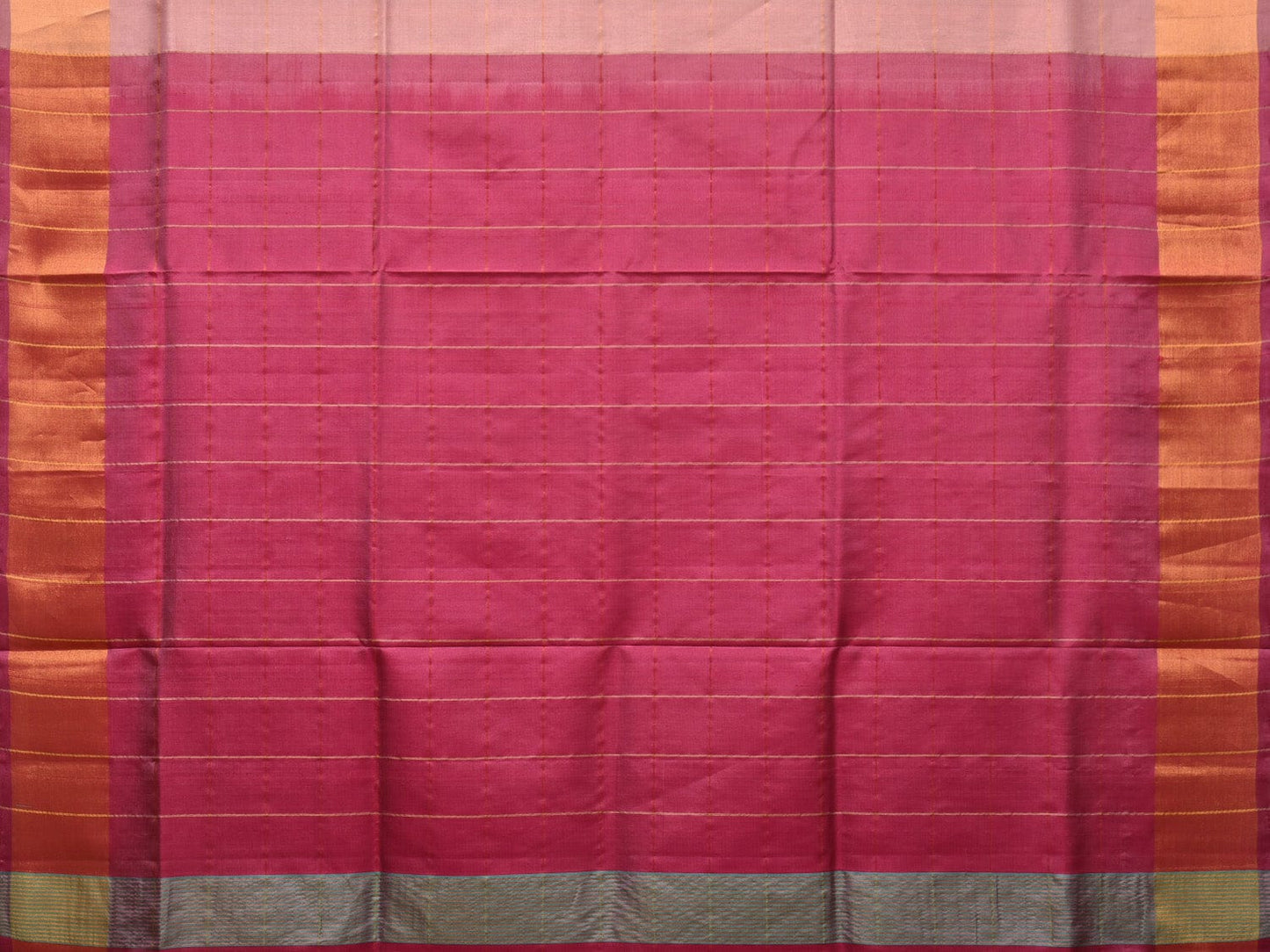 Cream and Pink Uppada Silk Handloom Saree with Checks and Contrast Pallu Design - Global Threads | Swadesiicart