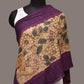 Cream and Purple Kalamkari Hand Painted Sico Stole with Floral and Embroidery Design - Global Threads | Swadesiicart