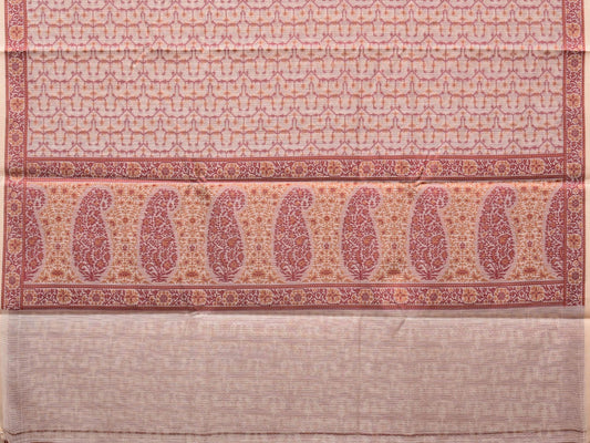 Cream and Red Cut Work Sico Cotton Saree with All Over and Border Design - Global Threads | Swadesiicart