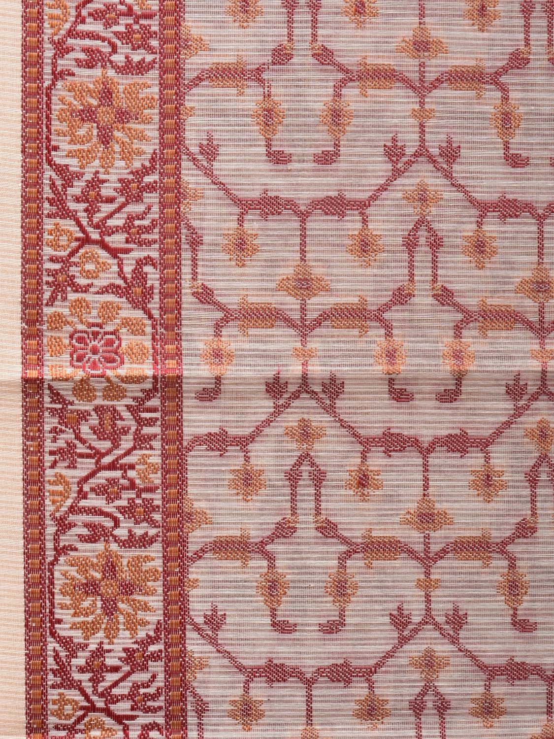 Cream and Red Cut Work Sico Cotton Saree with All Over and Border Design - Global Threads | Swadesiicart