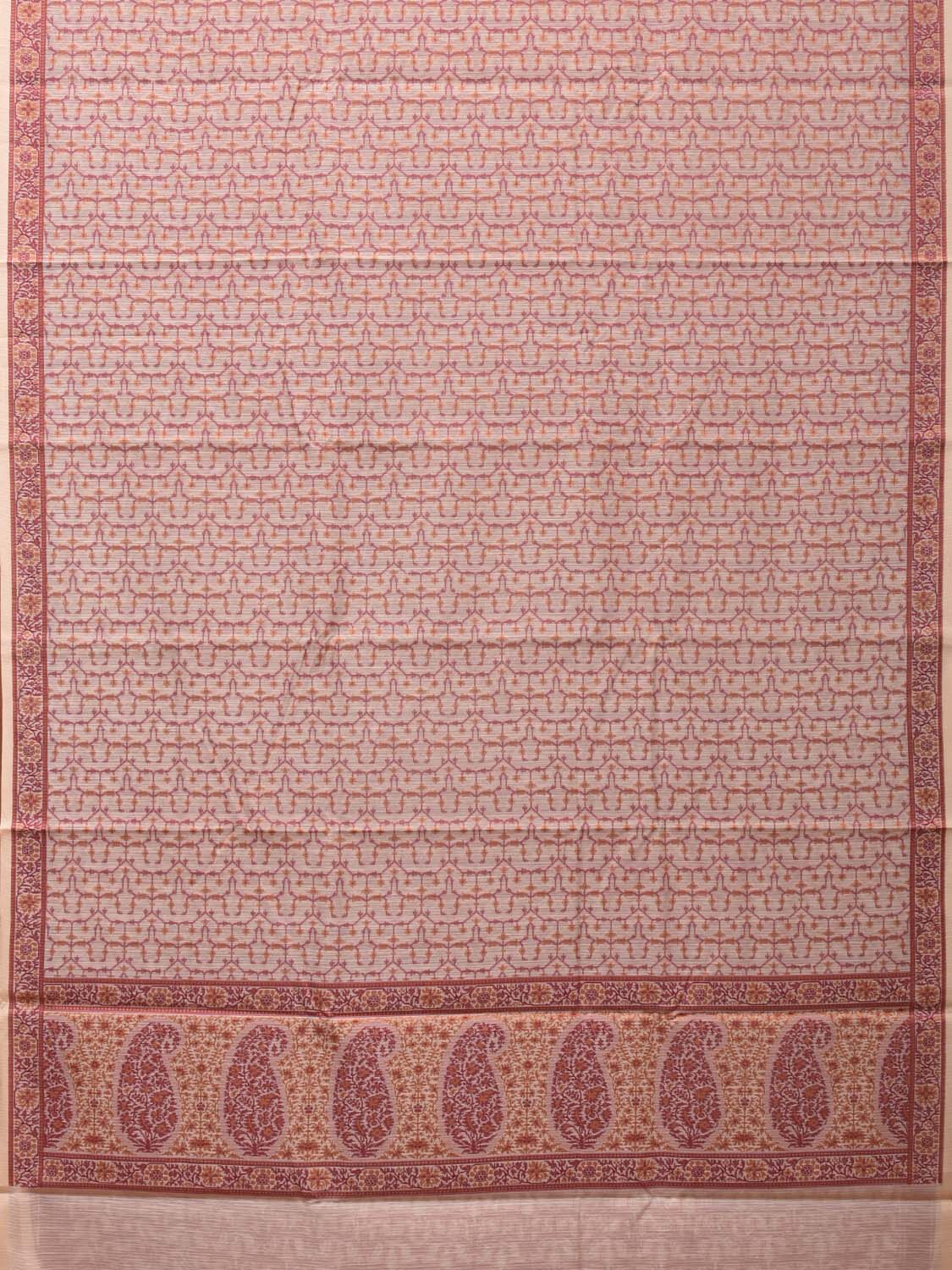 Cream and Red Cut Work Sico Cotton Saree with All Over and Border Design - Global Threads | Swadesiicart