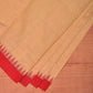 Cream and Red Khadi Cotton Handloom Saree Plain Saree with Strips Pallu Design - Global Threads | Swadesiicart