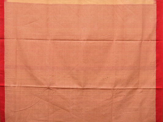 Cream and Red Khadi Cotton Handloom Saree Plain Saree with Strips Pallu Design - Global Threads | Swadesiicart