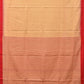 Cream and Red Khadi Cotton Handloom Saree Plain Saree with Strips Pallu Design - Global Threads | Swadesiicart